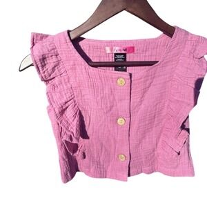 Paper Doll Ruffle Gauze Top Kids M 10/12 Pink Excellent Boho Button Front
